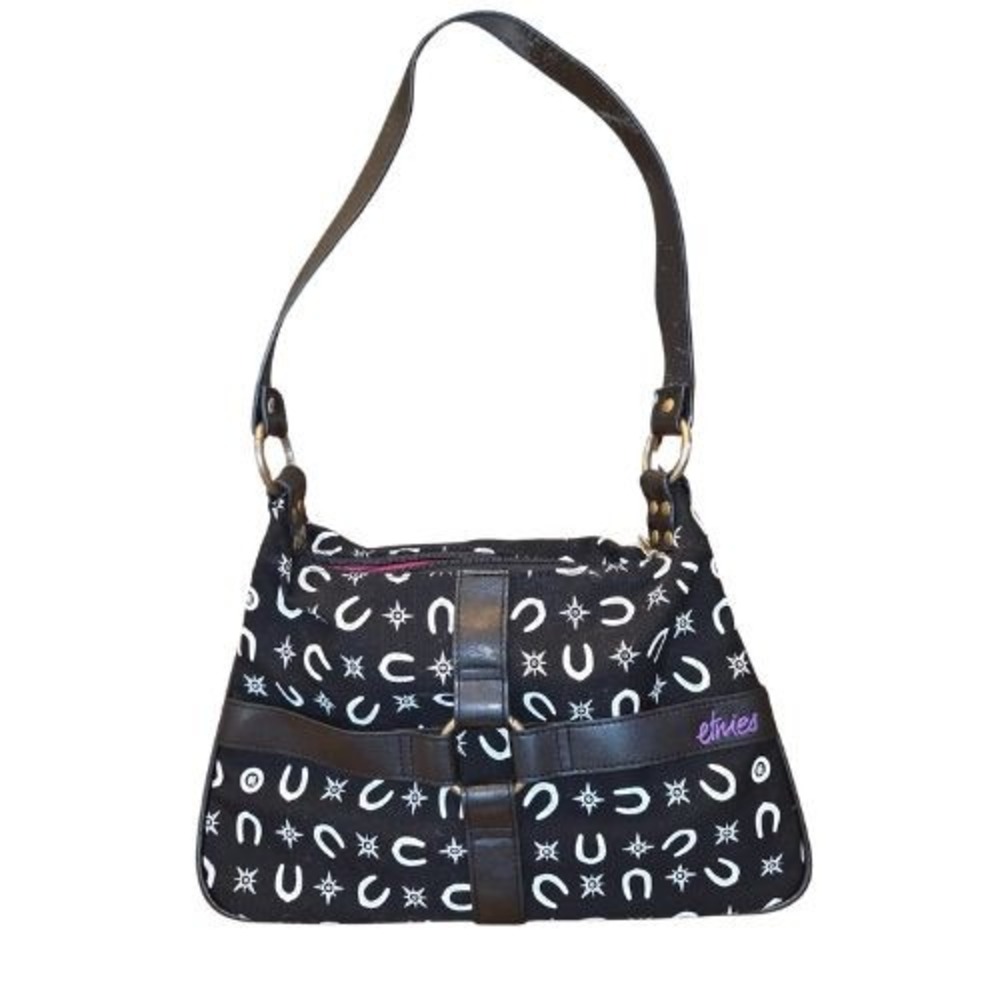 Vintage Y2K Black White Horseshoe Print Canvas Shoulder Bag Skater Retro Western
